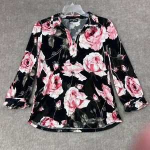 Karl Lagerfeld Paris Floral Print 3/4 Sleeve Button Up Blouse Top - M